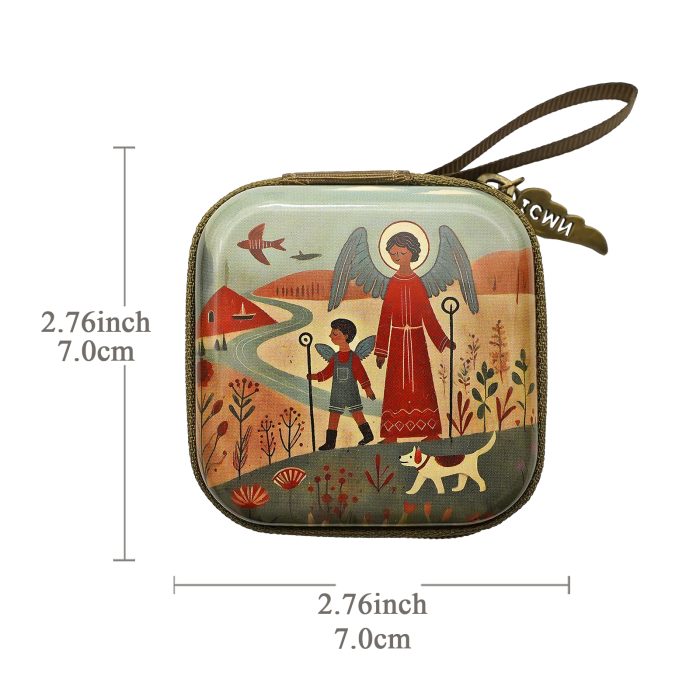 Rosary Case - Raphael - Metal - Zipper - 7x7x3.3cm Catholic religious art