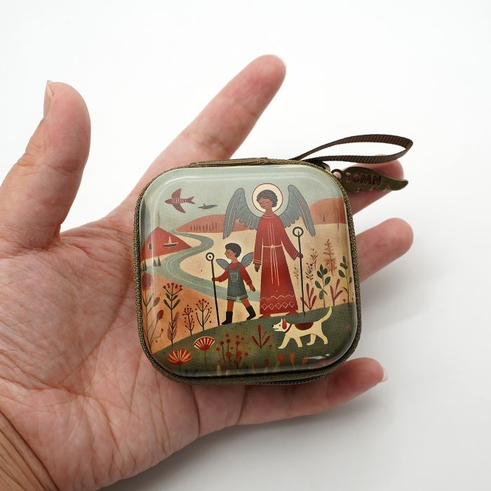 Rosary Case - Raphael - Metal - Zipper - 7x7x3.3cm Catholic religious art