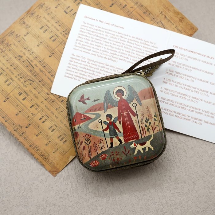Rosary Case - Raphael - Metal - Zipper - 7x7x3.3cm Catholic religious art
