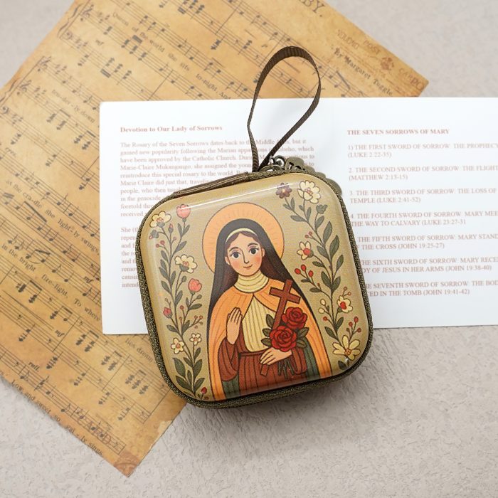 Rosary Case - St. Thérèse - Metal - Zipper - 7x7x3.3cm Catholic religious art