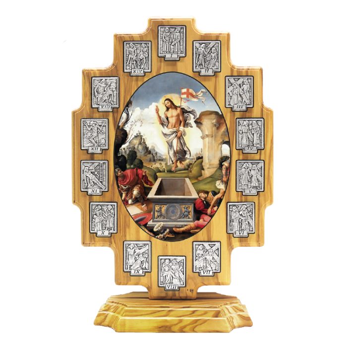 橄榄木苦路 椭圆 方形合金牌 ox.第十五处图案 带底座 27x18.cm Catholic religious art