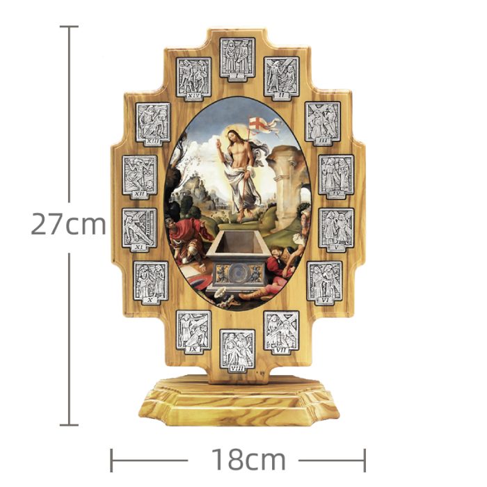 橄榄木苦路 椭圆 方形合金牌 ox.第十五处图案 带底座 27x18.cm Catholic religious art