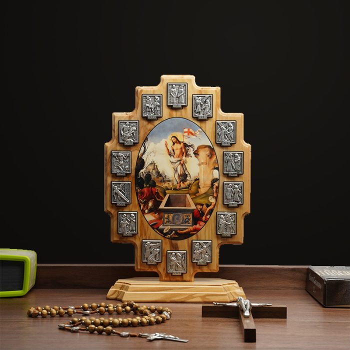 橄榄木苦路 椭圆 方形合金牌 ox.第十五处图案 带底座 27x18.cm Catholic religious art