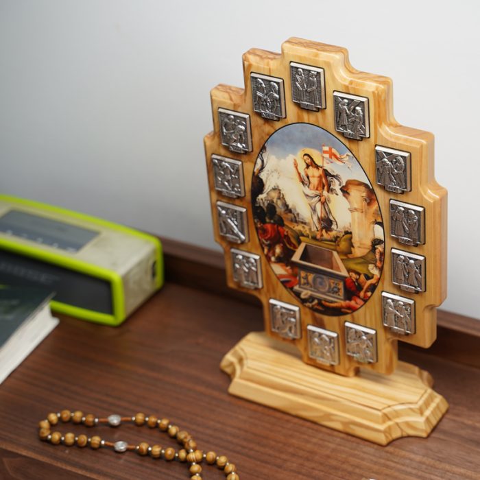 橄榄木苦路 椭圆 方形合金牌 ox.第十五处图案 带底座 27x18.cm Catholic religious art