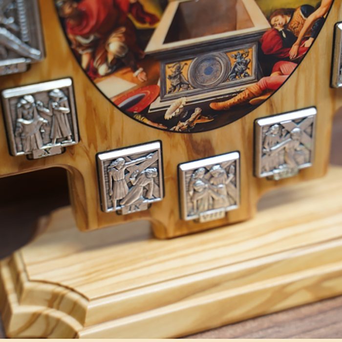 橄榄木苦路 椭圆 方形合金牌 ox.第十五处图案 带底座 27x18.cm Catholic religious art