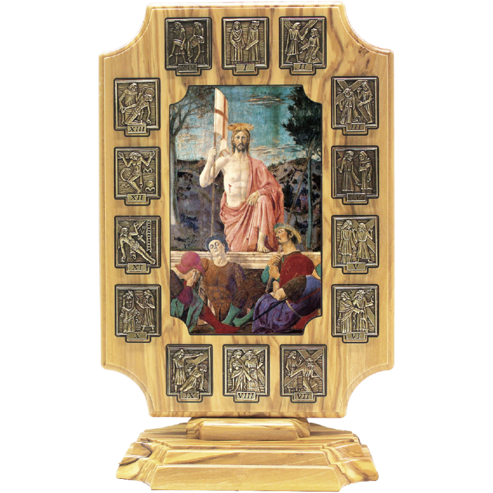 橄榄木苦路 椭圆 方形合金牌 古铜色 第十五处图案 base Catholic religious art