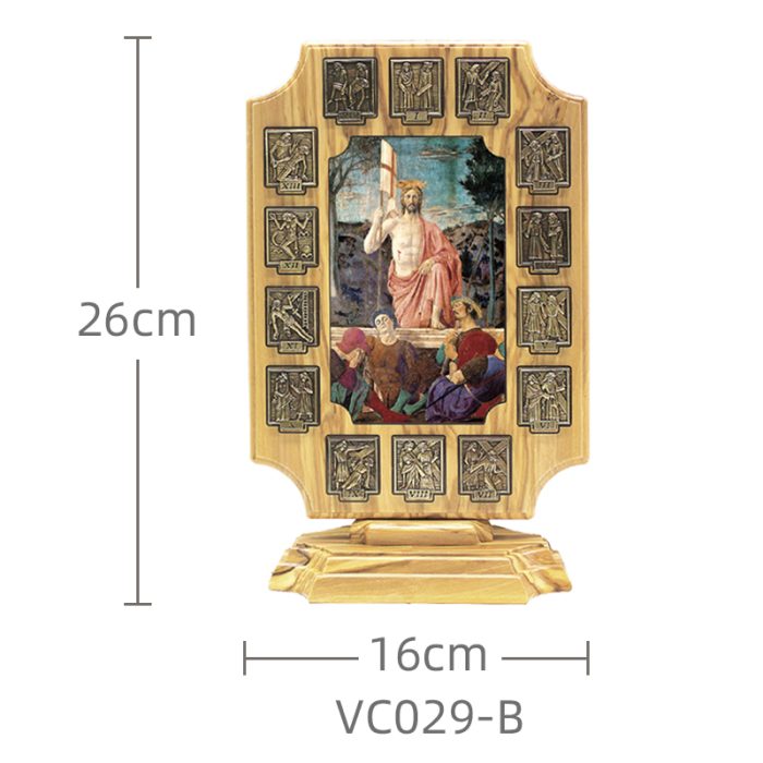 橄榄木苦路 椭圆 方形合金牌 古铜色 第十五处图案 base Catholic religious art