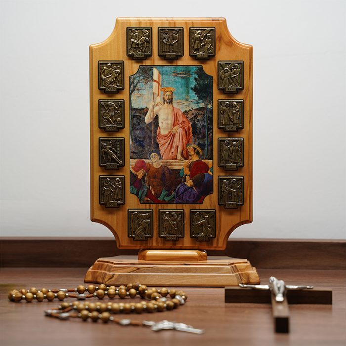 橄榄木苦路 椭圆 方形合金牌 古铜色 第十五处图案 base Catholic religious art