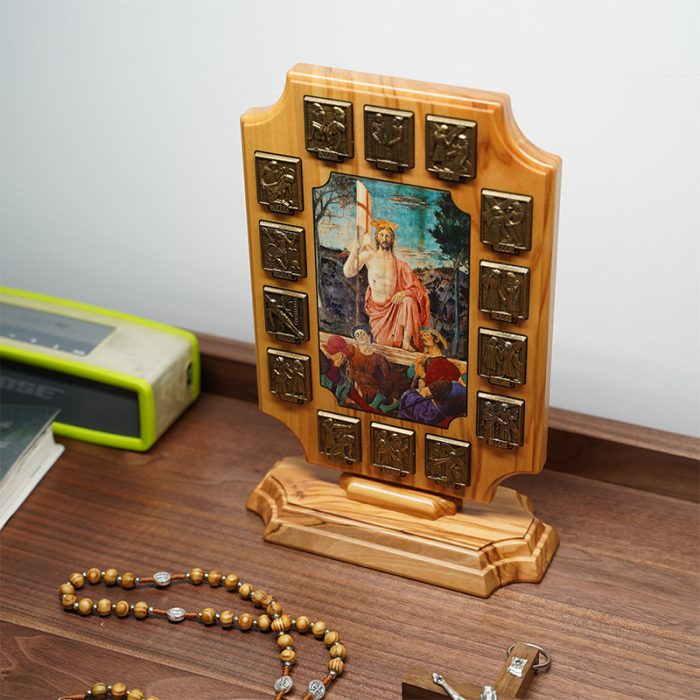 橄榄木苦路 椭圆 方形合金牌 古铜色 第十五处图案 base Catholic religious art