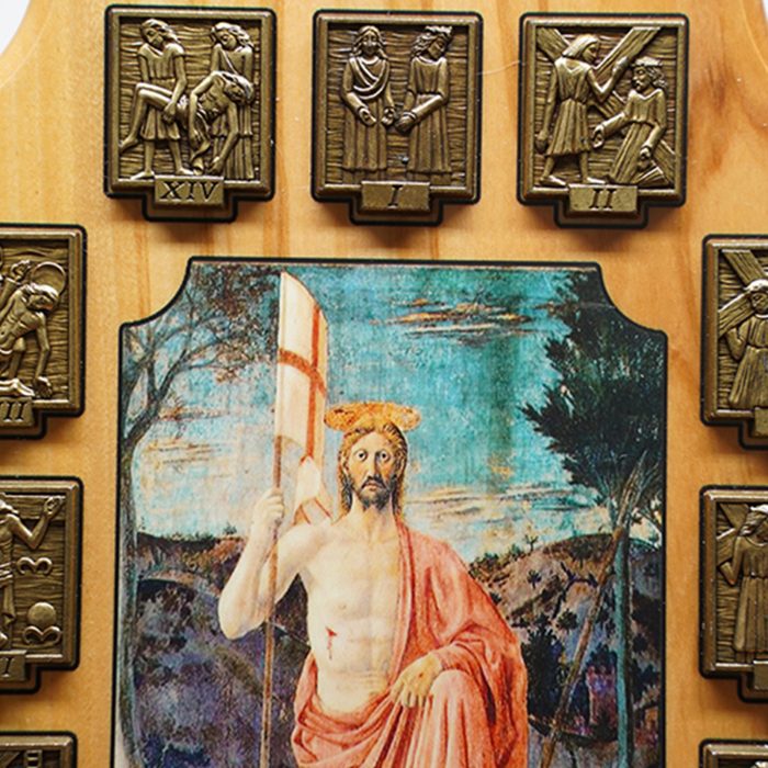 橄榄木苦路 椭圆 方形合金牌 古铜色 第十五处图案 base Catholic religious art