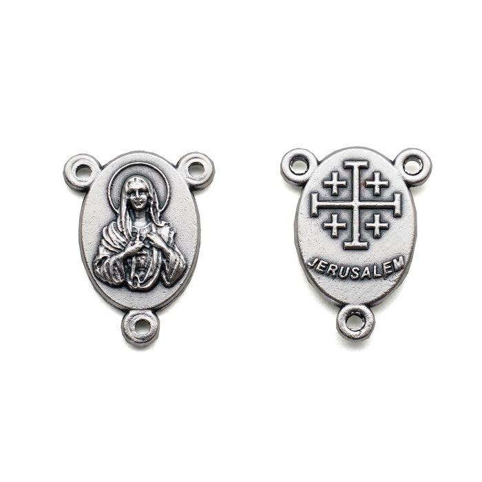 DIY三通-圣母圣心+耶路撒冷十字架-锌合金-1.6x1.2cm Catholic religious art