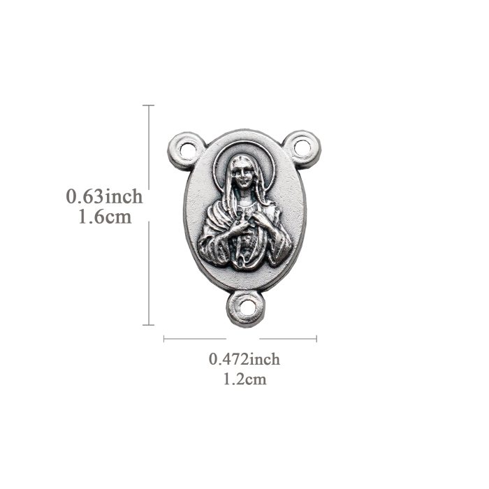 DIY三通-圣母圣心+耶路撒冷十字架-锌合金-1.6x1.2cm Catholic religious art