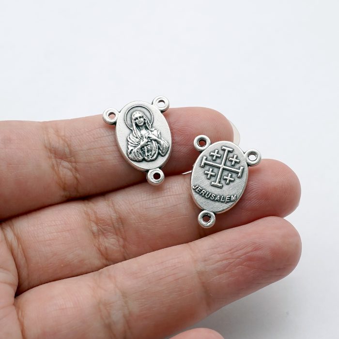 DIY三通-圣母圣心+耶路撒冷十字架-锌合金-1.6x1.2cm Catholic religious art