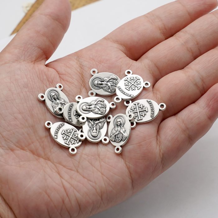 DIY三通-圣母圣心+耶路撒冷十字架-锌合金-1.6x1.2cm Catholic religious art