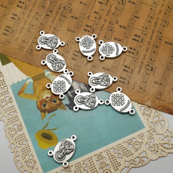 DIY三通-圣母圣心+耶路撒冷十字架-锌合金-1.6x1.2cm Catholic religious art