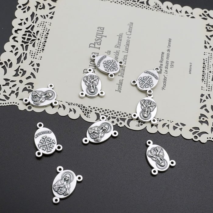 DIY三通-圣母圣心+耶路撒冷十字架-锌合金-1.6x1.2cm Catholic religious art