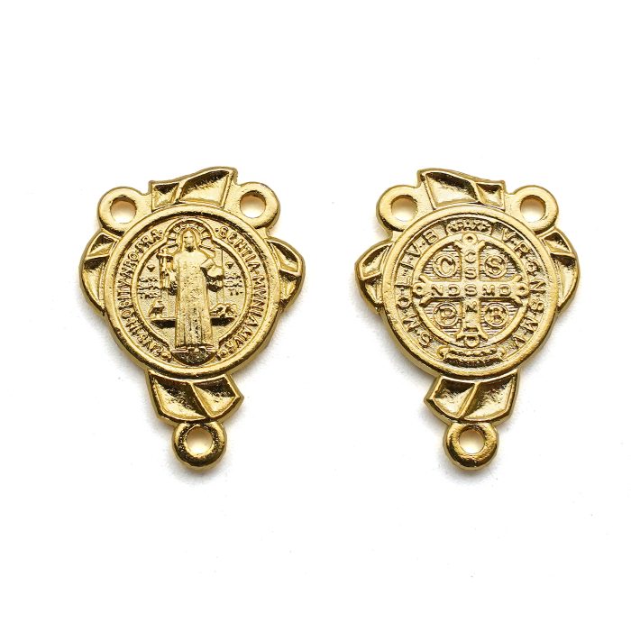 DIY三通-圣本笃-金色-锌合金-2.0x1.6cm Catholic religious art