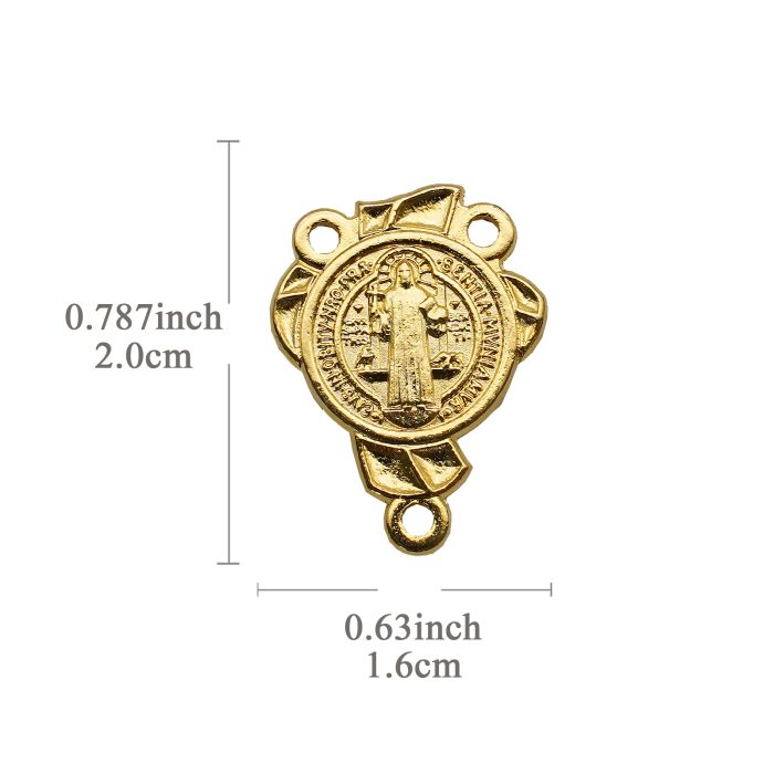 DIY三通-圣本笃-金色-锌合金-2.0x1.6cm Catholic religious art