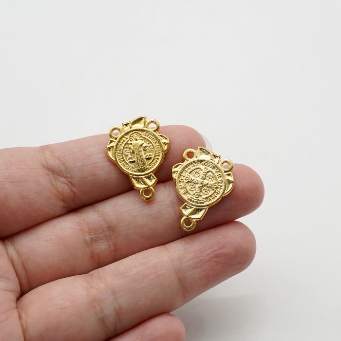 DIY三通-圣本笃-金色-锌合金-2.0x1.6cm Catholic religious art