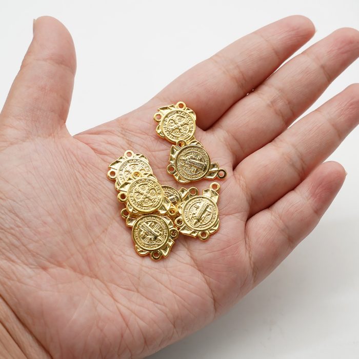 DIY三通-圣本笃-金色-锌合金-2.0x1.6cm Catholic religious art