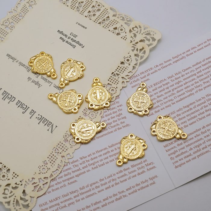 DIY三通-圣本笃-金色-锌合金-2.0x1.6cm Catholic religious art