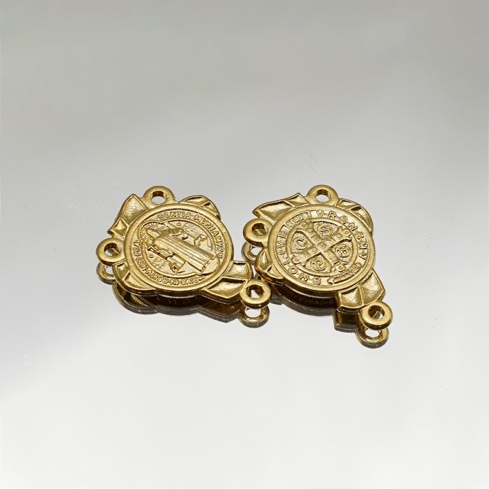 DIY三通-圣本笃-金色-锌合金-2.0x1.6cm Catholic religious art