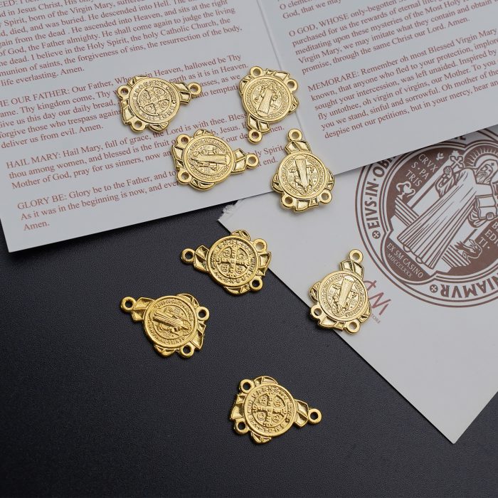 DIY三通-圣本笃-金色-锌合金-2.0x1.6cm Catholic religious art