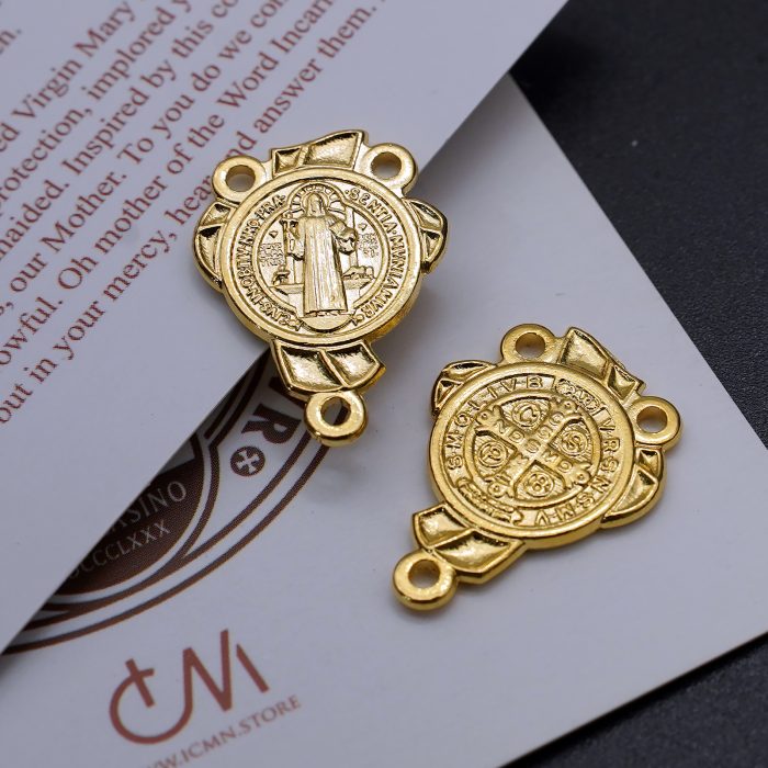 DIY三通-圣本笃-金色-锌合金-2.0x1.6cm Catholic religious art