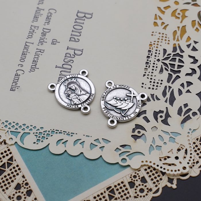 DIY三通-教会之母（Totus Tuus）-银色-禧年-1.6cm Catholic religious art