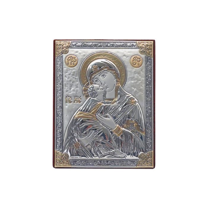 浮雕木板圣像 圣母抱耶稣 银金色 9x7cm Catholic religious art