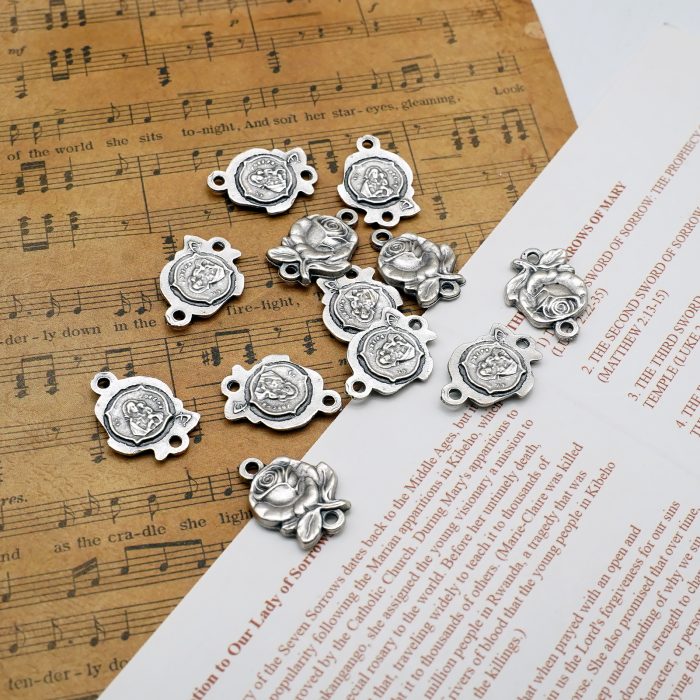 DIY双通-玫瑰花天主经-若瑟抱耶稣-1.4cm Catholic religious art