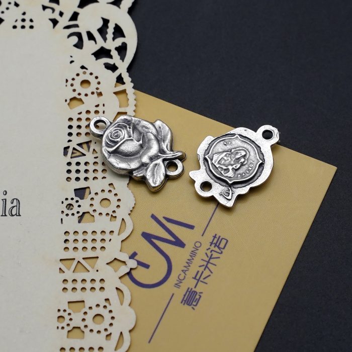 DIY双通-玫瑰花天主经-若瑟抱耶稣-1.4cm Catholic religious art