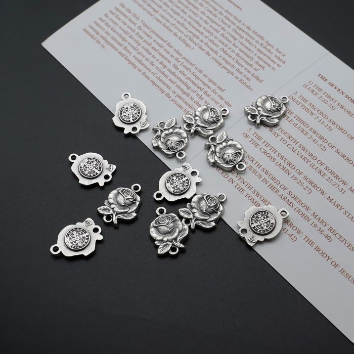 DIY双通-玫瑰花天主经-圣本笃-1.4cm Catholic religious art