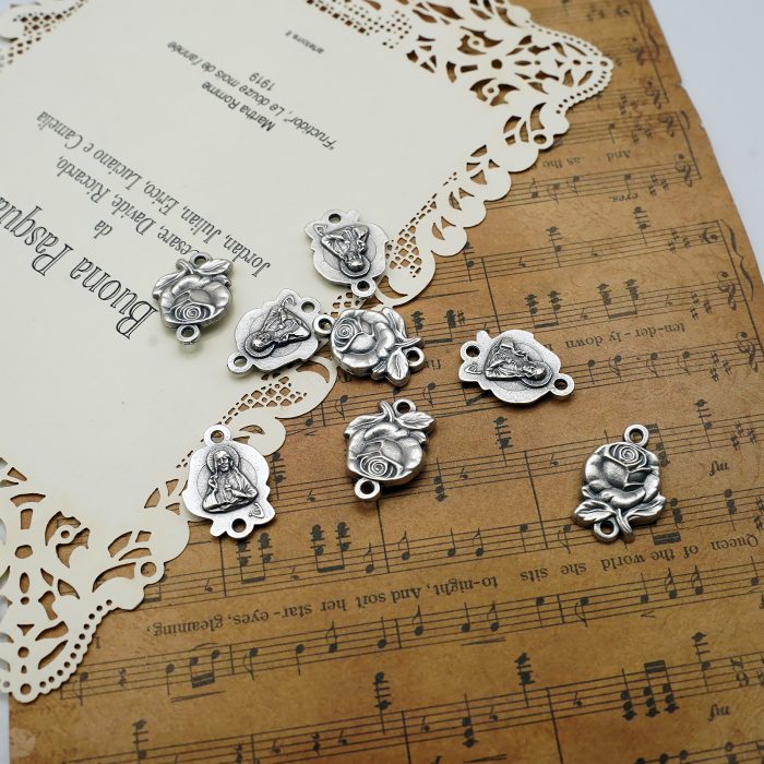 DIY双通-玫瑰花天主经-耶稣圣心-1.4cm Catholic religious art