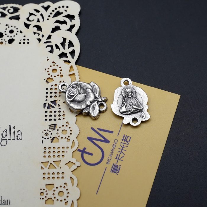 DIY双通-玫瑰花天主经-耶稣圣心-1.4cm Catholic religious art