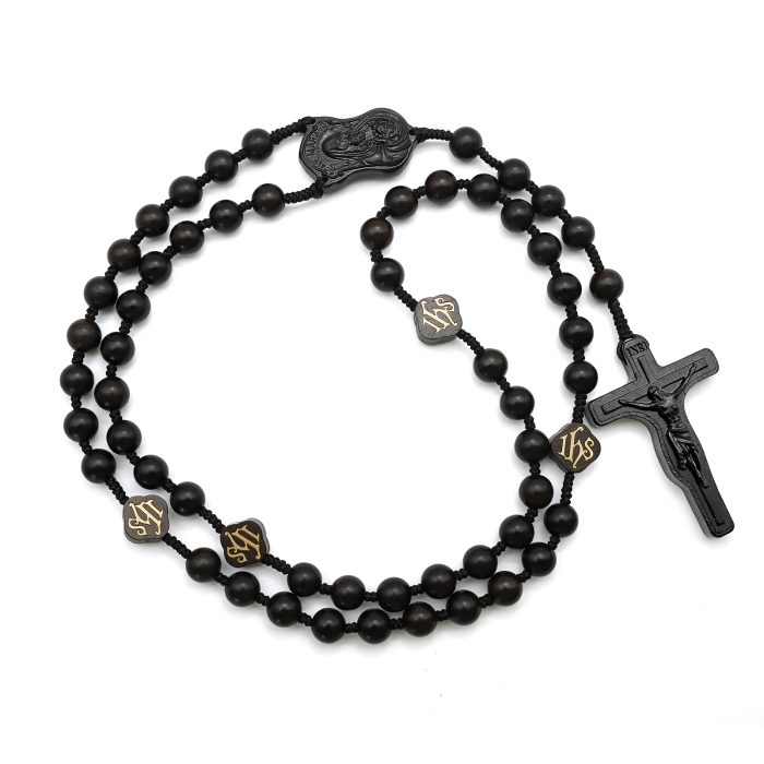 玫瑰念珠-万福圣母-JHS-黑檀木-8mm-珠送念珠包 Catholic religious art