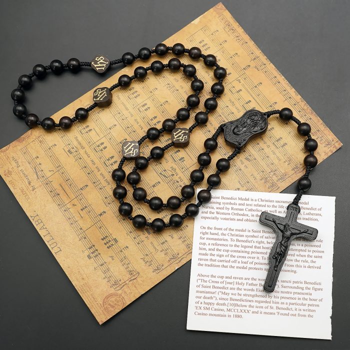 玫瑰念珠-万福圣母-JHS-黑檀木-8mm-珠送念珠包 Catholic religious art