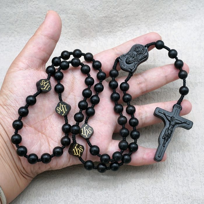 玫瑰念珠-万福圣母-JHS-黑檀木-8mm-珠送念珠包 Catholic religious art