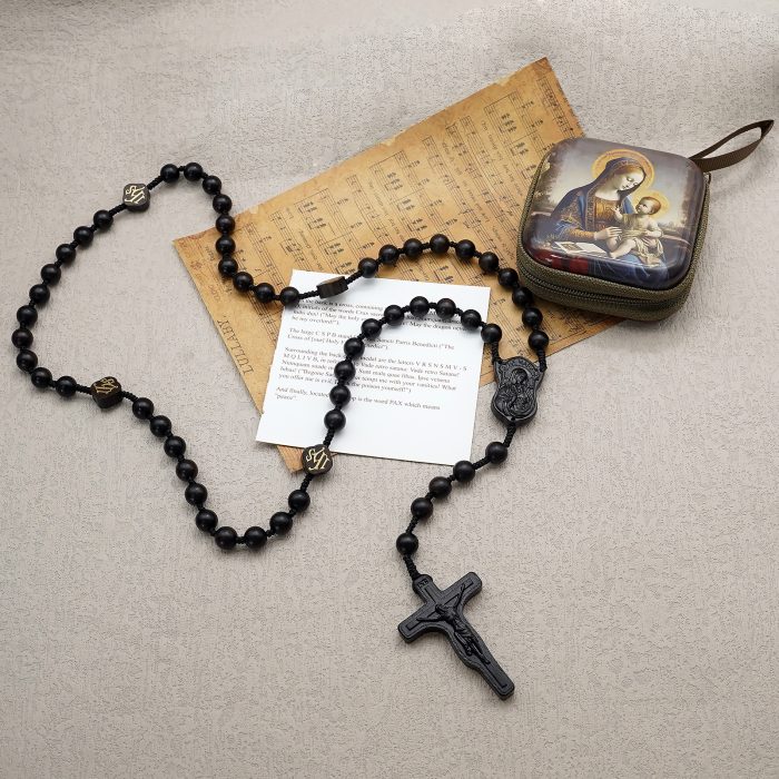 玫瑰念珠-万福圣母-JHS-黑檀木-8mm-珠送念珠包 Catholic religious art