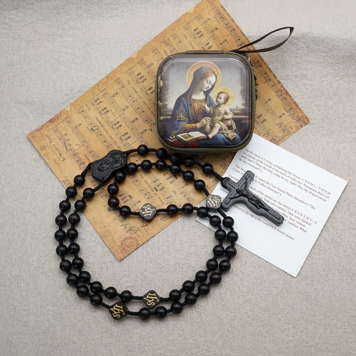 玫瑰念珠-万福圣母-JHS-黑檀木-8mm-珠送念珠包 Catholic religious art