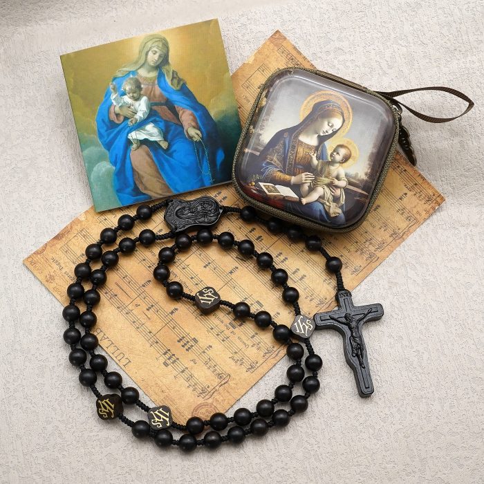 玫瑰念珠-万福圣母-JHS-黑檀木-8mm-珠送念珠包 Catholic religious art