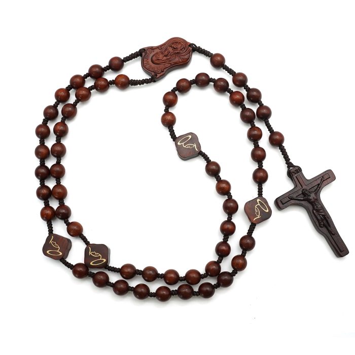 玫瑰念珠-万福圣母-紫檀木-绳编-8mm-珠送念珠包 Catholic religious art