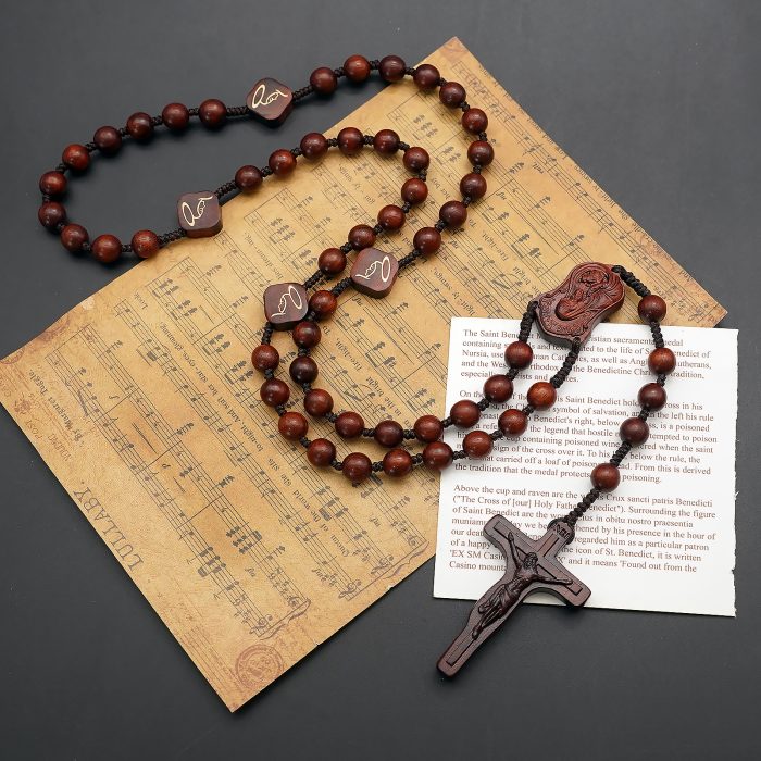玫瑰念珠-万福圣母-紫檀木-绳编-8mm-珠送念珠包 Catholic religious art