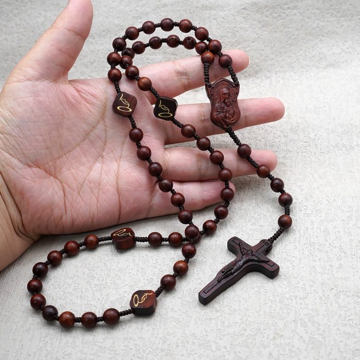 玫瑰念珠-万福圣母-紫檀木-绳编-8mm-珠送念珠包 Catholic religious art