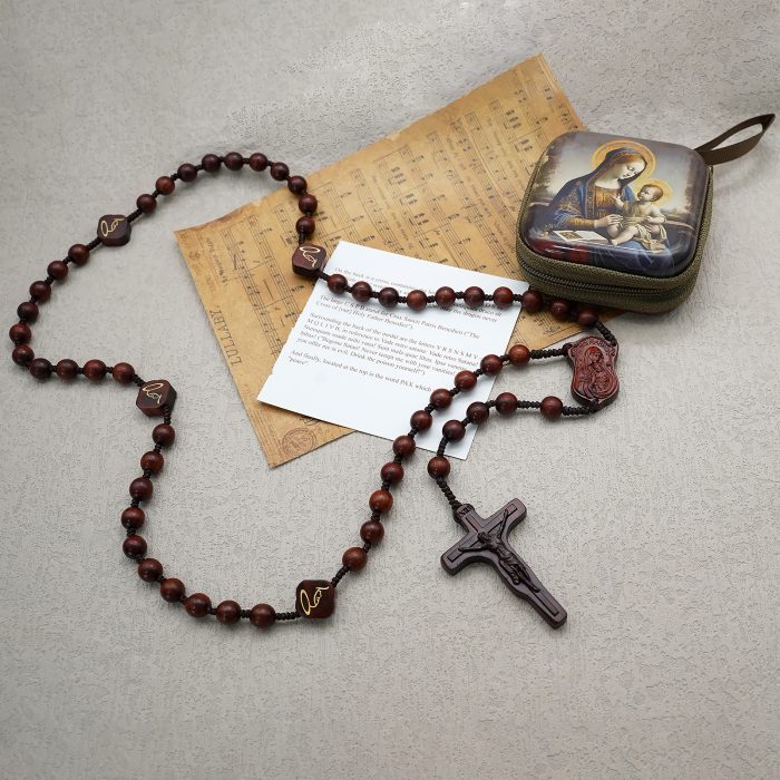 玫瑰念珠-万福圣母-紫檀木-绳编-8mm-珠送念珠包 Catholic religious art