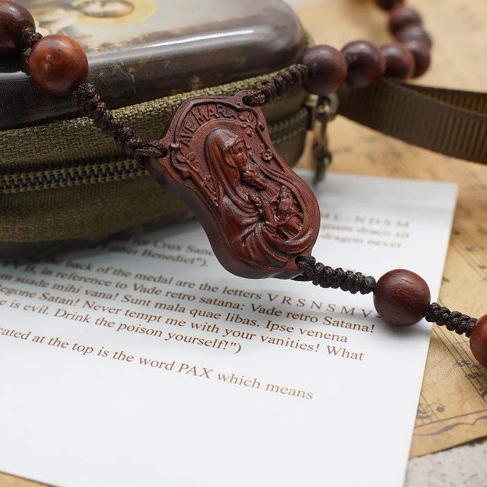 玫瑰念珠-万福圣母-紫檀木-绳编-8mm-珠送念珠包 Catholic religious art