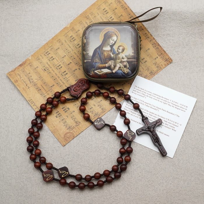 玫瑰念珠-万福圣母-紫檀木-绳编-8mm-珠送念珠包 Catholic religious art
