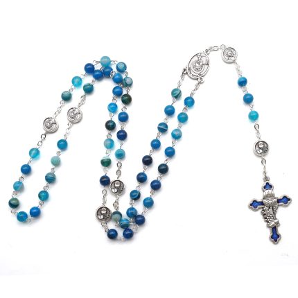 玫瑰念珠-蓝色缠丝玛瑙-阿库蒂斯-6mm送念珠包