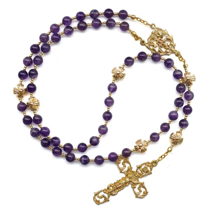 玫瑰念珠-紫水晶-镂空-6mm Catholic religious art