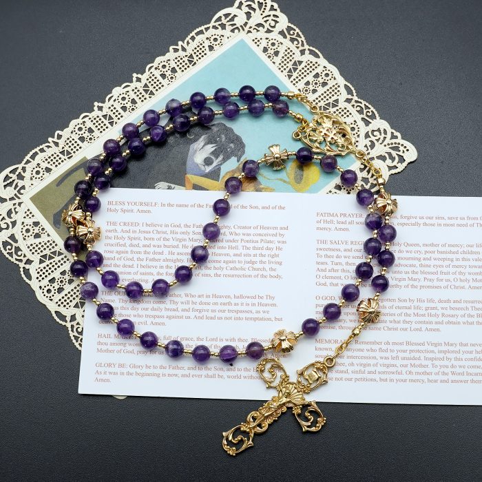 玫瑰念珠-紫水晶-镂空-6mm Catholic religious art